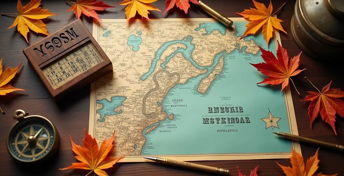 Overhead view of cottage rental planning materials on a rustic wooden table
