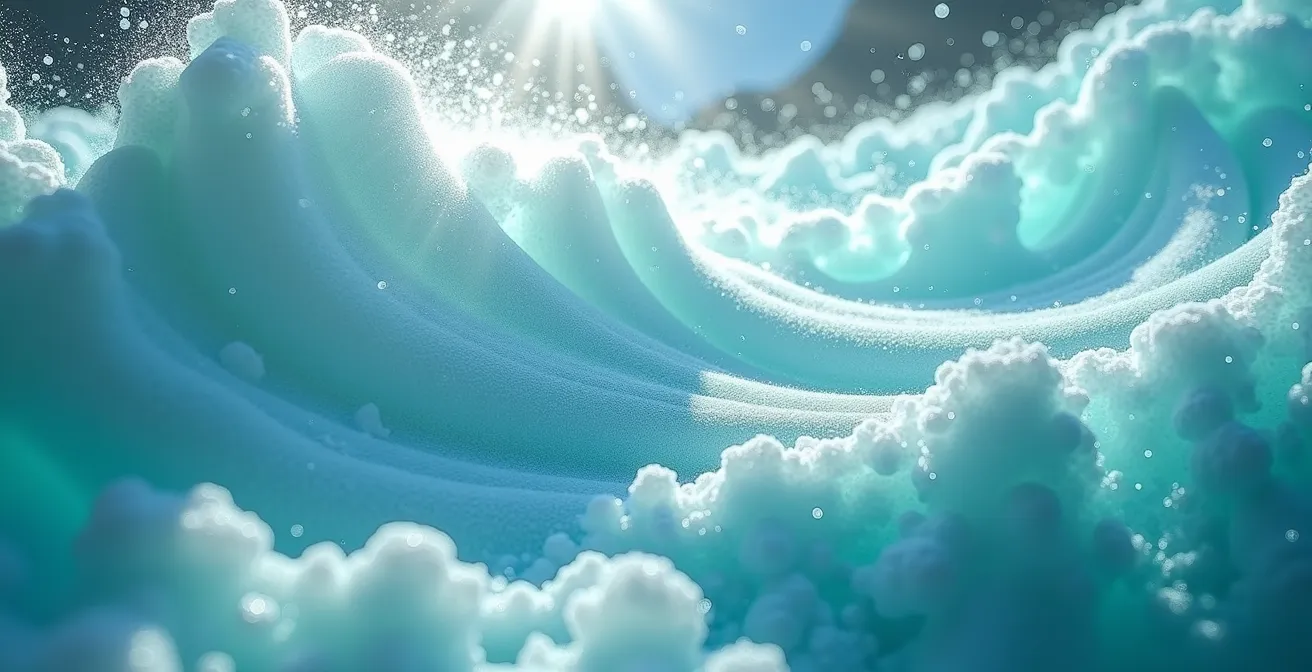 Macro view of rock flour particles suspended in turquoise glacial water