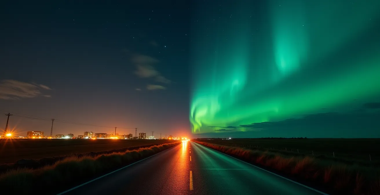 Comparison of aurora visibility from city versus rural Canadian location