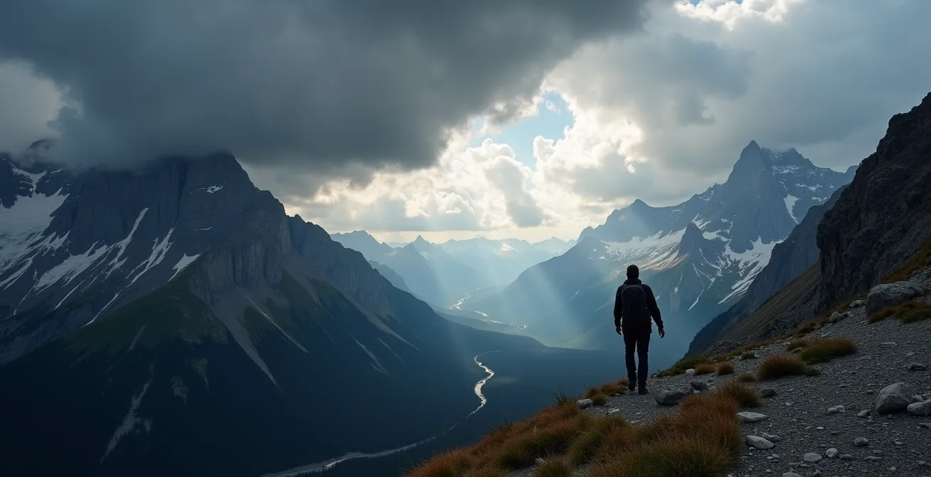 Dramatic storm clouds gathering over Canadian Rocky Mountain peaks