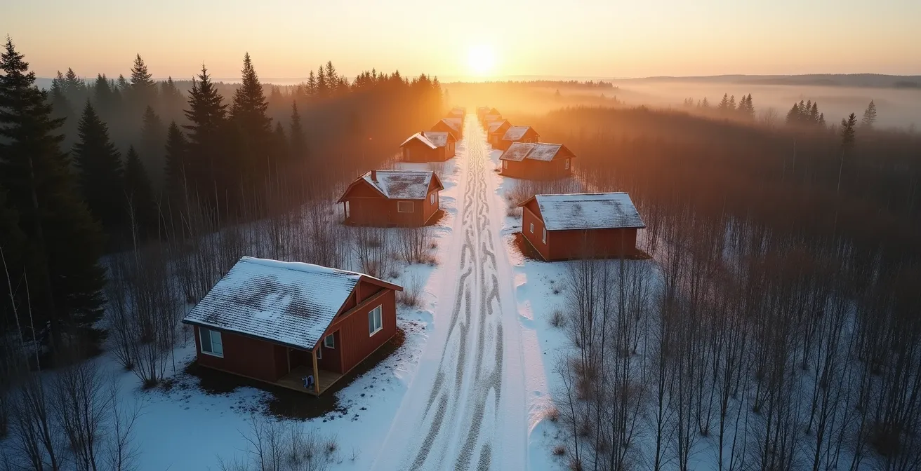 Aerial view showing undisturbed wildlife path through resort property with strategic building placement